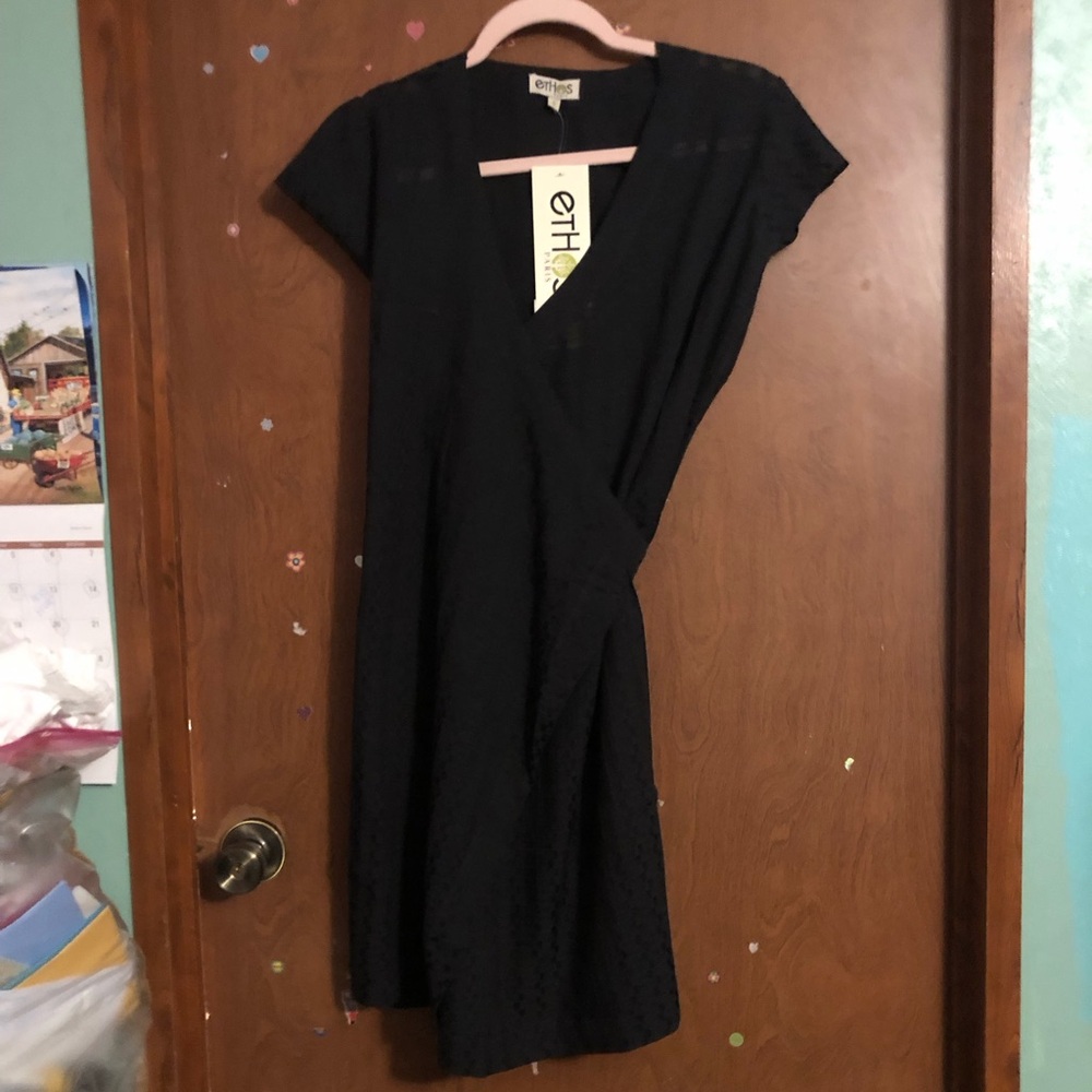 NWT Ethos Paris Knee Length Wrap Dress Style Maui Color Ebony Small
